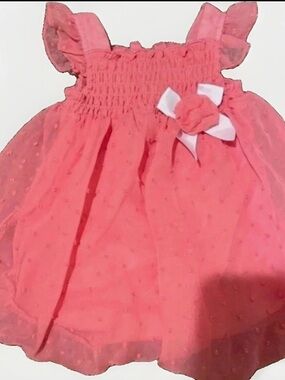 Baby Essentials 9M Coral Pink Swiss Dot Bubble Romper